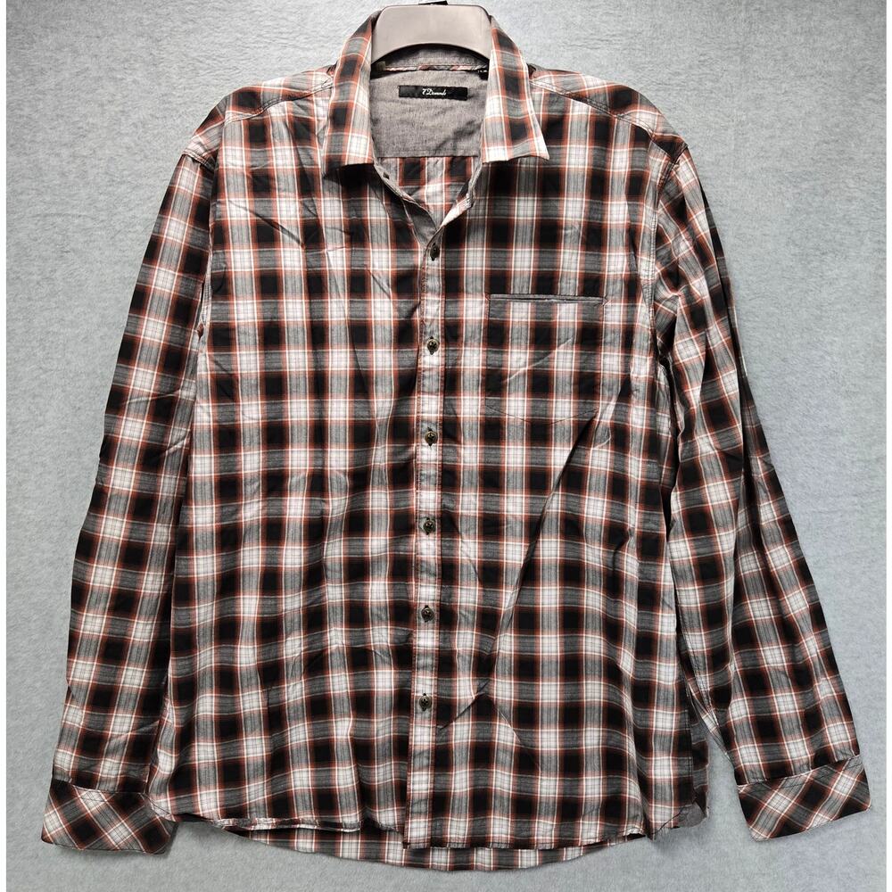 7 Diamonds Brown Plaid Button Front Shirt Size XL